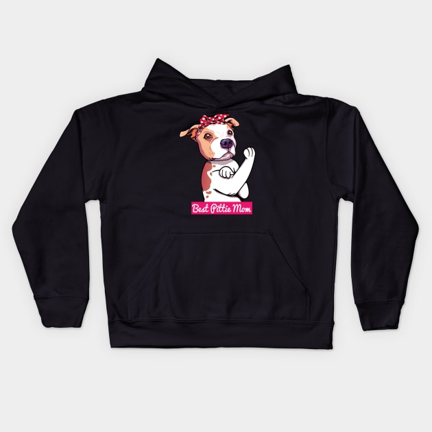 Retro Pitbull Dog Mom Cute Cartoon Kids Hoodie by USProudness